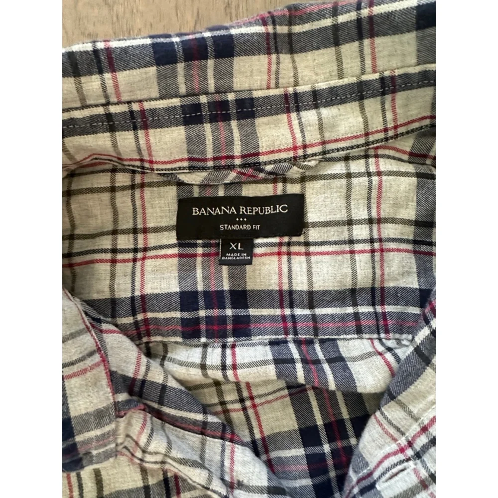 Banana Republic Mens Plaid Button Down Shirt White Navy XL